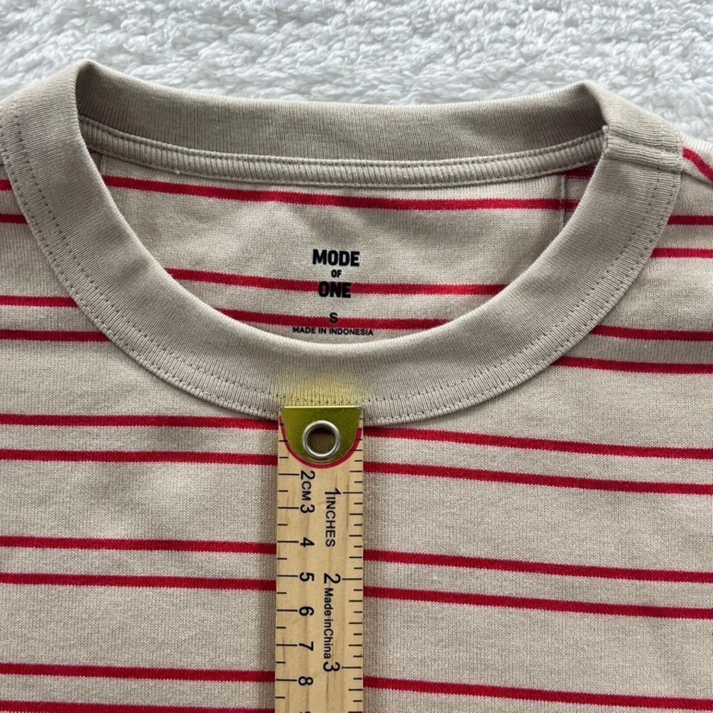 Mode‎ Of One Mens Striped Long Sleeve Tee Cinnamon Brulee Tan Red Small NWT - Picture 11 of 13
